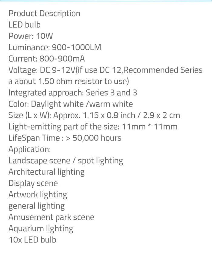 ⁦LEd 12V-10w لمبه ليد قوية-(ابيض بارد)⁩ - الصورة ⁦2⁩