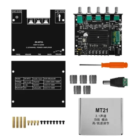 ZK-MT21 50W*2 100W 2.1 channel Bluetooth amplifier board module High and low tones