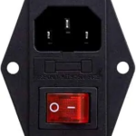 ذكر IEC320 C14 ذو 3 دبابيس، وحامل فيوز، ومفتاح تشغيل-إيقاف أحمر مضيء