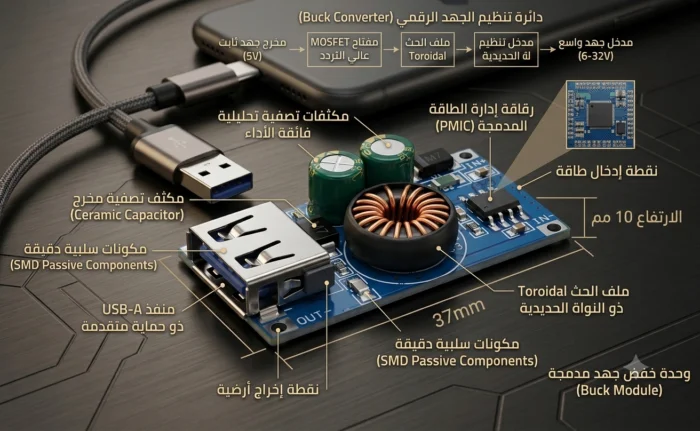 ⁦وحده شاحنUSB سريع داخل السياره للهاتف والاجهزه الالكترونيه بقدرة 3A (DC-DC Step-Down Buck Converter Module)⁩ - الصورة ⁦2⁩