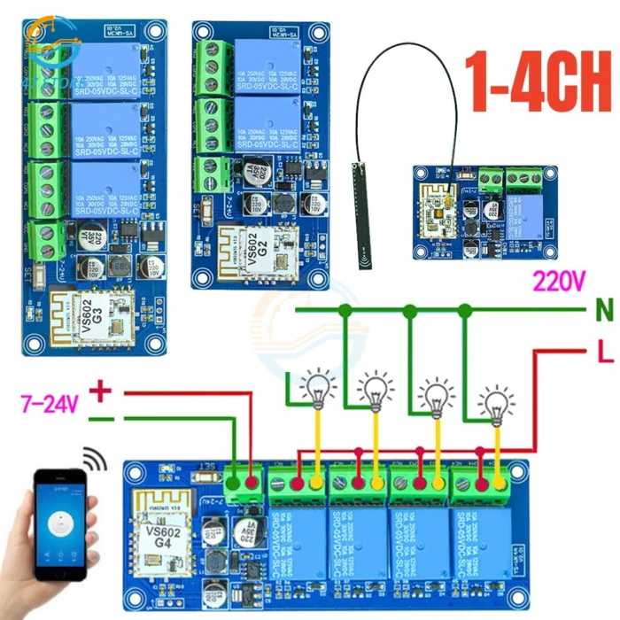 ⁦📡 وحدة تحكم لاسلكية ريليه  (1 قناة) مع هوائي | 1-Way Relay Module with⁩ - الصورة ⁦2⁩
