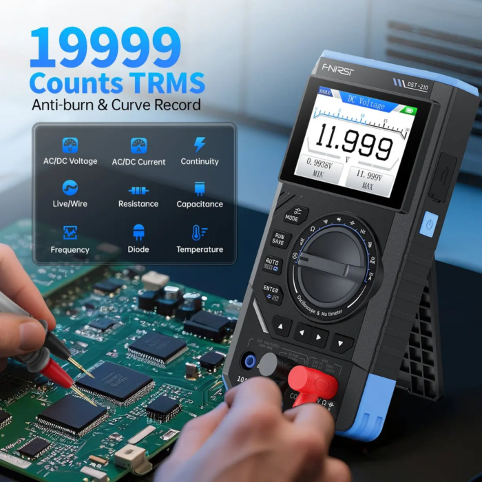 ⁦FNIRSI DST-210 (3 في 1): أوسيلوسكوب 10MHz + ملتيميتر 19999 Count + مولد إشارات!⁩ - الصورة ⁦2⁩